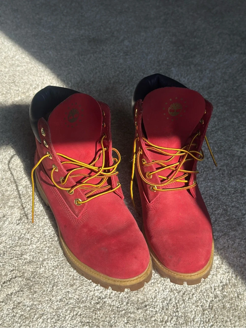 Limited Release Timberland Red Nubuck Work Boots with Tan Outsole